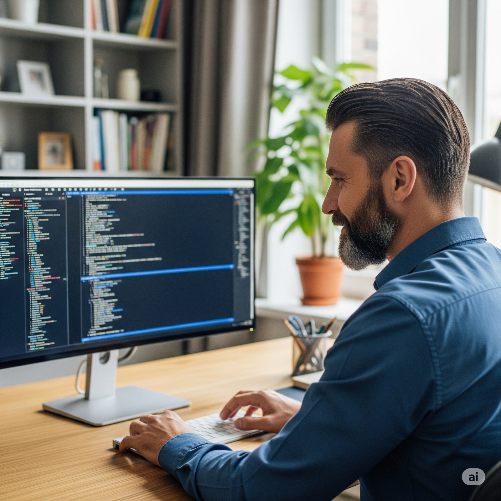 Homem sentado em uma cadeira ergométrica em seu Home Office Perfeito em 2025